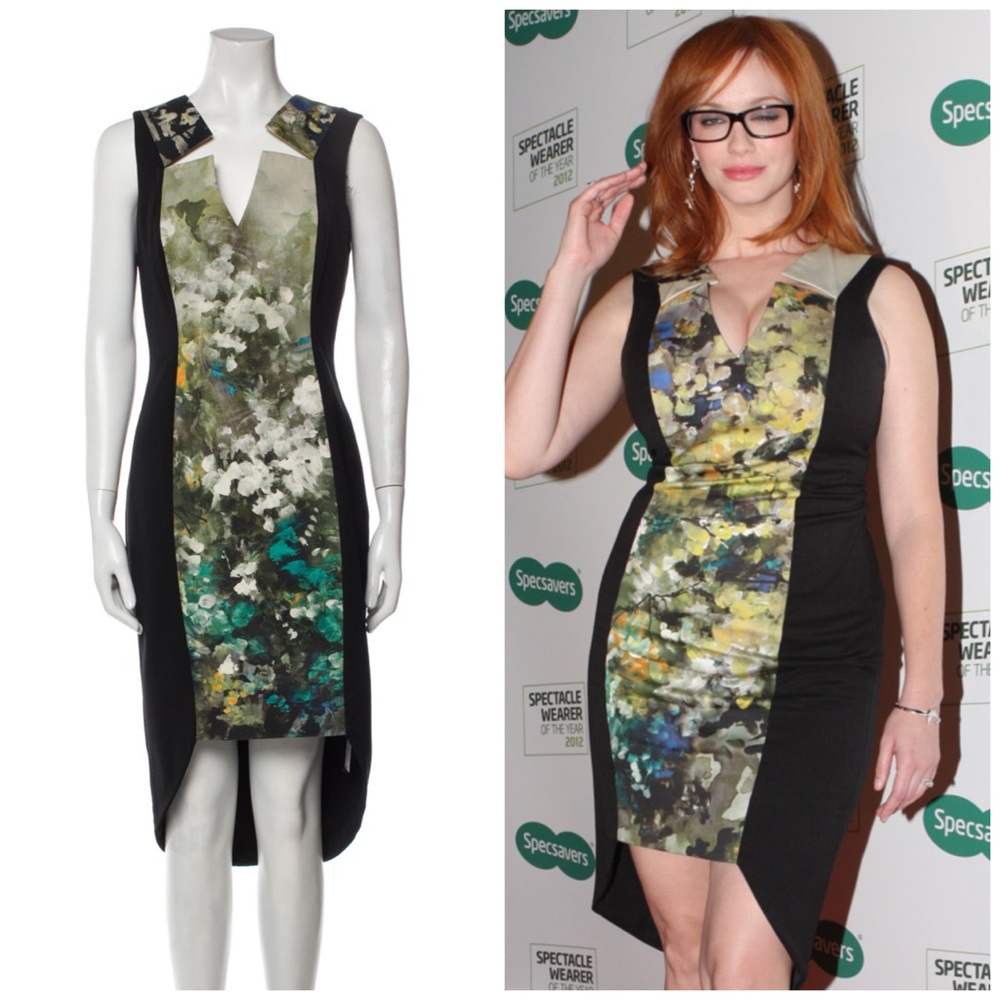Black Halo Floral Sheath Notch Dress